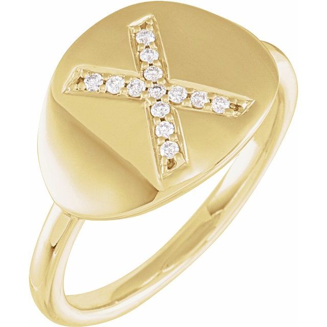 14K Yellow .08 CTW Natural Diamond Initial X Ring