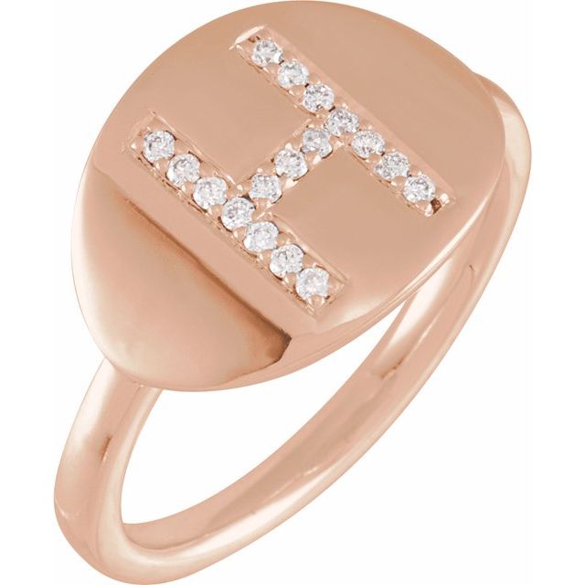 14K Rose 1/10 CTW Natural Diamond Initial H Ring