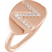 14K Rose 1/10 CTW Natural Diamond Initial N Ring