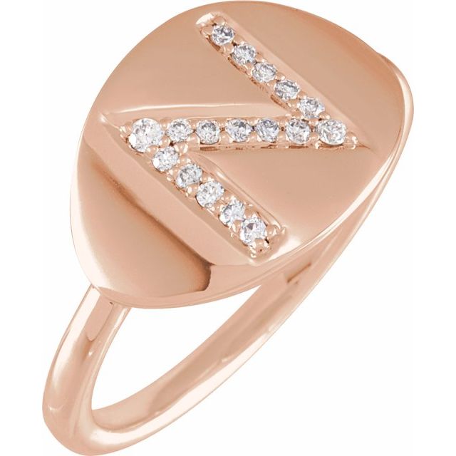 14K Rose 1/10 CTW Natural Diamond Initial N Ring