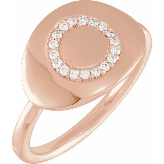 14K Rose 1/10 CTW Natural Diamond Initial O Ring