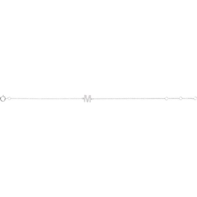 14K White .07 CTW Natural Diamond Initial M 6-7" Bracelet