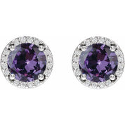 Sterling Silver Lab-Grown Alexandrite & 1/10 CTW Natural Diamond Halo-Style Earrings