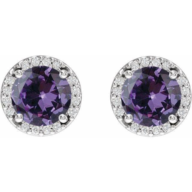 Sterling Silver Lab-Grown Alexandrite & 1/10 CTW Natural Diamond Halo-Style Earrings