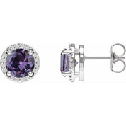 Sterling Silver Lab-Grown Alexandrite & .05 CTW Natural Diamond Halo-Style Earrings