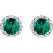 Sterling Silver Lab-Grown Emerald & .05 CTW Natural Diamond Halo-Style Earrings