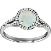 14K White Created Opal & 1/6 CTW Natural Diamond Ring