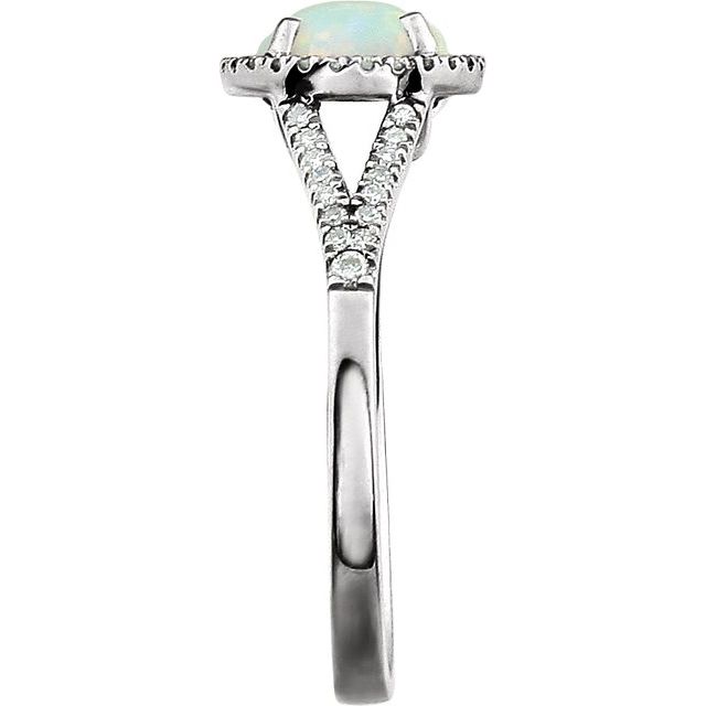 14K White Created Opal & 1/6 CTW Natural Diamond Ring