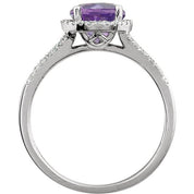 14K White Natural Amethyst & 1/6 CTW Natural Diamond Ring