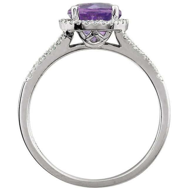 14K White Natural Amethyst & 1/6 CTW Natural Diamond Ring