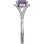 14K White Natural Amethyst & 1/6 CTW Natural Diamond Ring