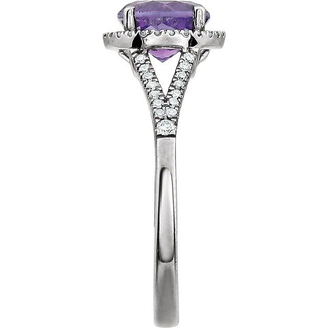 14K White Natural Amethyst & 1/6 CTW Natural Diamond Ring