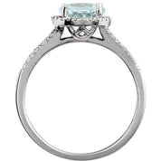 14K White Natural Aquamarine & 1/6 CTW Natural Diamond Ring