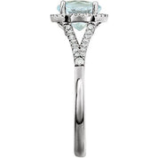 14K White Natural Aquamarine & 1/6 CTW Natural Diamond Ring