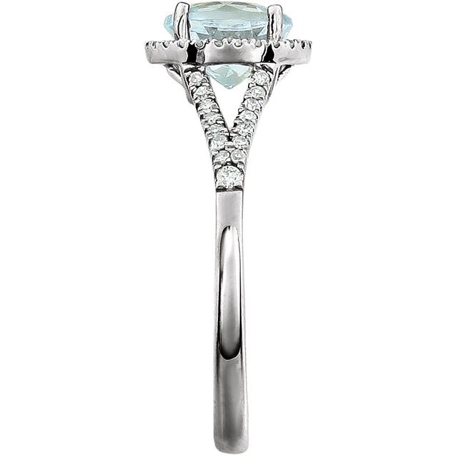 14K White Natural Aquamarine & 1/6 CTW Natural Diamond Ring