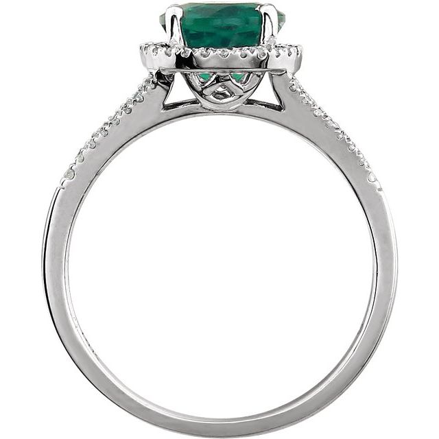 14K White Lab-Grown Emerald & 1/6 CTW Natural Diamond Ring