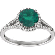 14K White Lab-Grown Emerald & 1/6 CTW Natural Diamond Ring