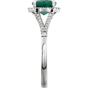 14K White Lab-Grown Emerald & 1/6 CTW Natural Diamond Ring