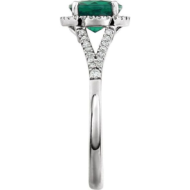 14K White Lab-Grown Emerald & 1/6 CTW Natural Diamond Ring