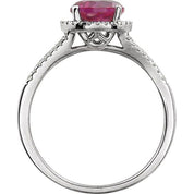 14K White Lab-Grown Ruby & 1/6 CTW Natural Diamond Ring
