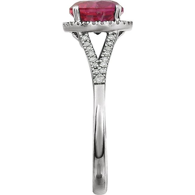 14K White Lab-Grown Ruby & 1/6 CTW Natural Diamond Ring
