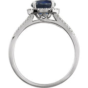 14K White Lab-Grown Blue Sapphire & 1/6 CTW Natural Diamond Ring