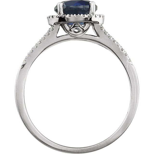 14K White Lab-Grown Blue Sapphire & 1/6 CTW Natural Diamond Ring