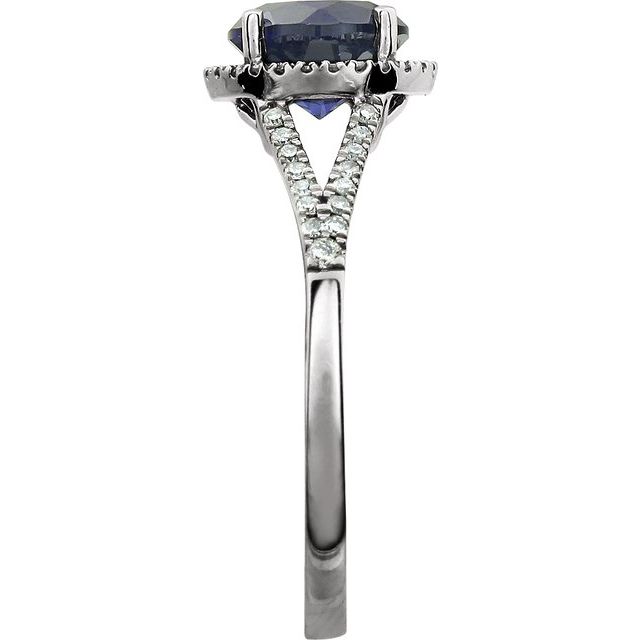 14K White Lab-Grown Blue Sapphire & 1/6 CTW Natural Diamond Ring