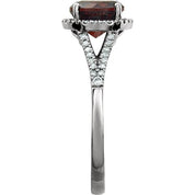 14K White Natural Mozambique Garnet & 1/6 CTW Natural Diamond Ring