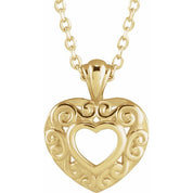 14K Yellow 12.9x10.1 mm Pierced Heart 16-18" Necklace