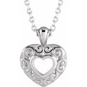 Platinum 12.9x10.1 mm Pierced Heart 16-18" Necklace