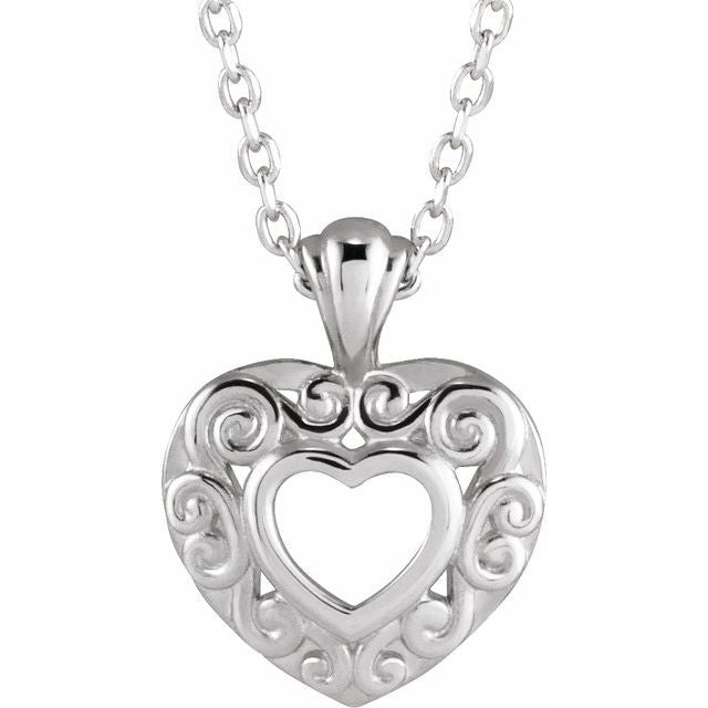 Platinum 12.9x10.1 mm Pierced Heart 16-18" Necklace