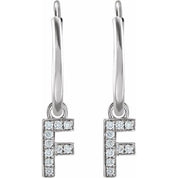 14K White .04 CTW Natural Diamond Single Initial F Hoop Earring