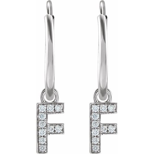14K White .04 CTW Natural Diamond Single Initial F Hoop Earring