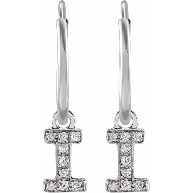 14K White .03 CTW Natural Diamond Single Initial I Hoop Earring