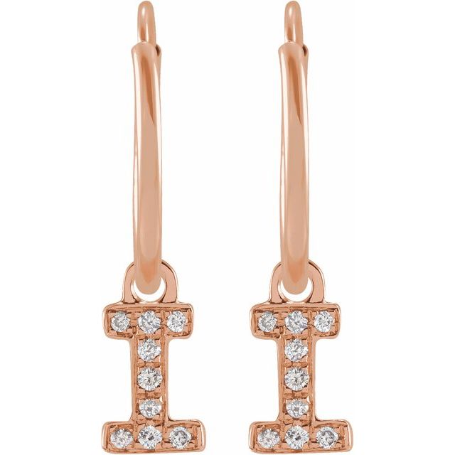 14K Rose .03 CTW Natural Diamond Single Initial I Hoop Earring