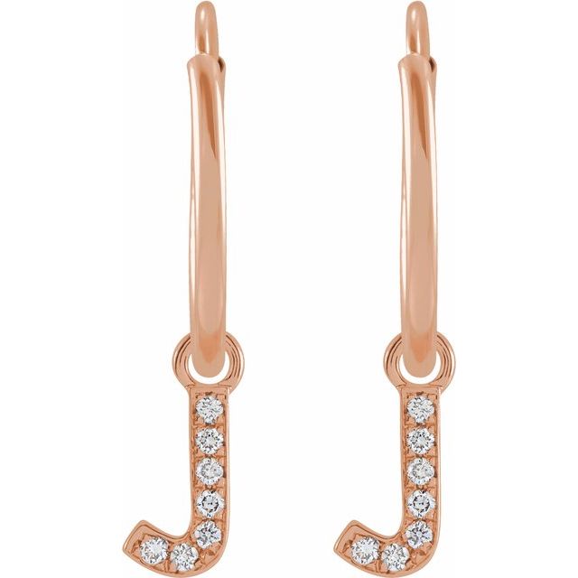 14K Rose .025 CTW Natural Diamond Single Initial J Hoop Earring