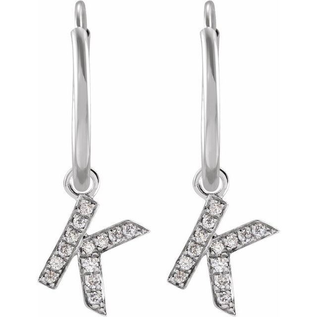 14K White .03 CTW Natural Diamond Single Initial K Hoop Earring