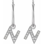 14K White .05 CTW Natural Diamond Single Initial N Hoop Earring