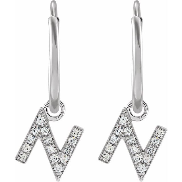 14K White .05 CTW Natural Diamond Single Initial N Hoop Earring