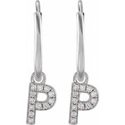 14K White .04 CTW Natural Diamond Single Initial P Hoop Earring