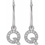 14K White .05 CTW Natural Diamond Single Initial Q Hoop Earring
