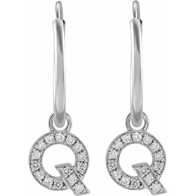 14K White .05 CTW Natural Diamond Single Initial Q Hoop Earring