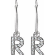 14K White .05 CTW Natural Diamond Single Initial R Hoop Earring