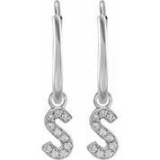 14K White .05 CTW Natural Diamond Single Initial S Hoop Earring
