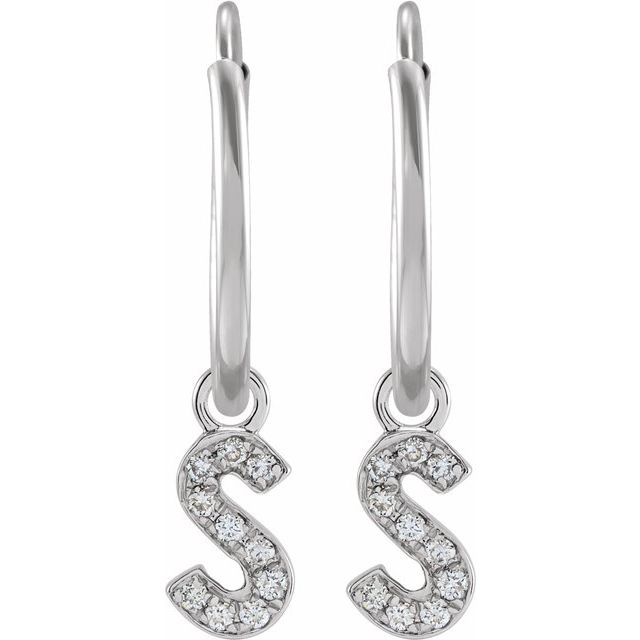 14K White .05 CTW Natural Diamond Single Initial S Hoop Earring
