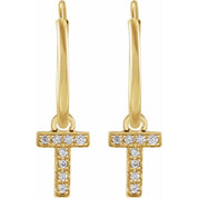 14K Yellow .03 CTW Natural Diamond Single Initial T Hoop Earring