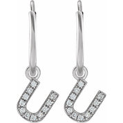 14K White .04 CTW Natural Diamond Single Initial U Hoop Earring