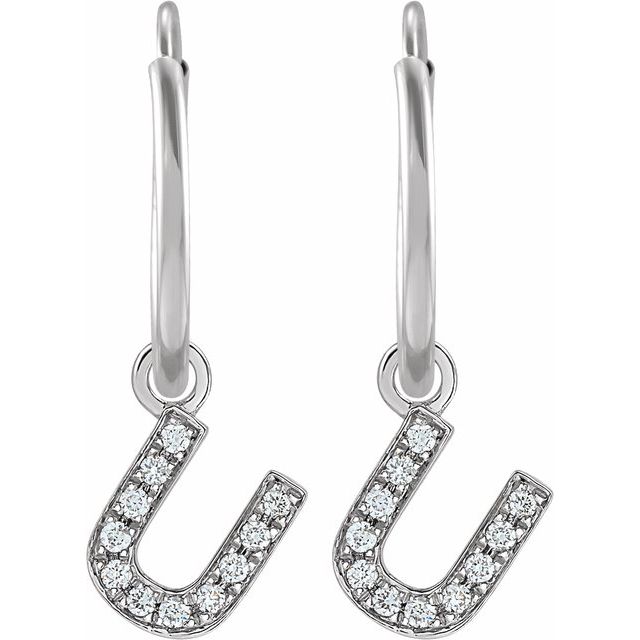 14K White .04 CTW Natural Diamond Single Initial U Hoop Earring