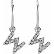 14K White .06 CTW Natural Diamond Single Initial W Hoop Earring